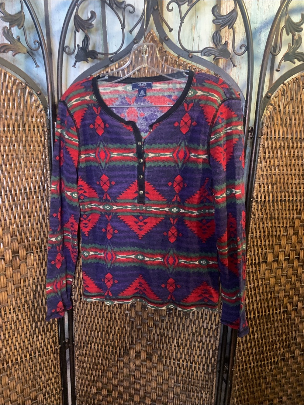Vintage Chaps Aztec Print Thermal Top Size XL
